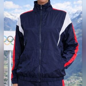Reebok Navy Colorblock Track Jacket Red White USA